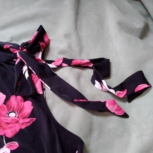 LIz Claiborne floral sleeveless tie neck career dressy blouse shirt top … - Picture 4 of 12